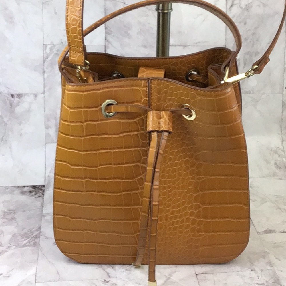 Zara croc faux leather bucket bag with draw string closure
